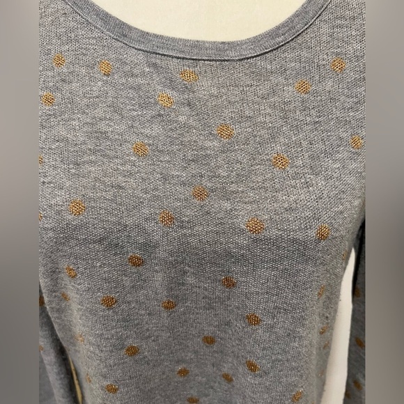 LOFT Grey sweater w/ Gold Metallic Pola Dots, medium - Picture 2 of 6